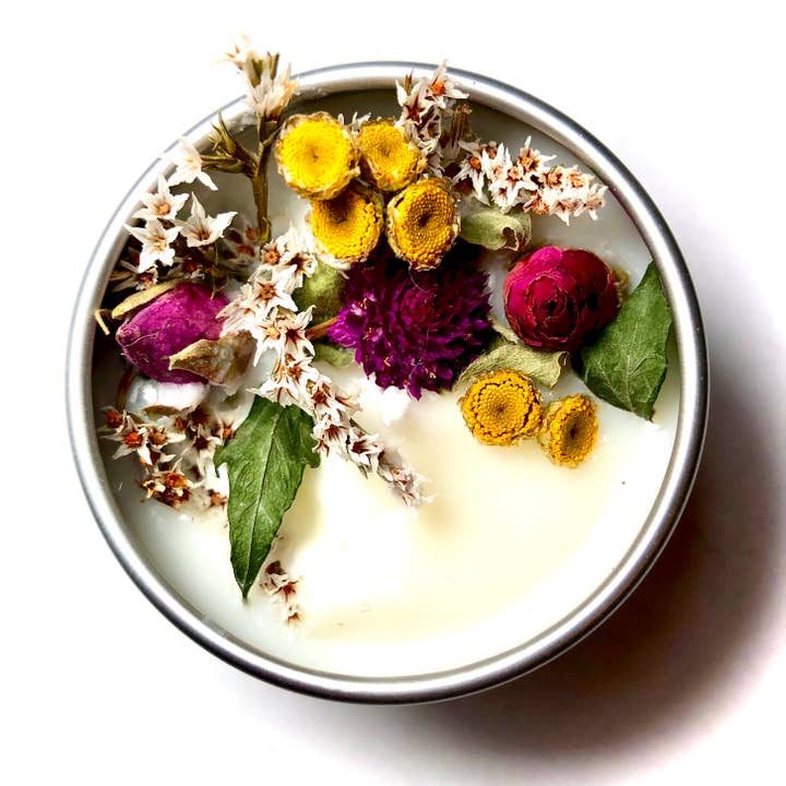 No Ennui - Wholesale Travel Candles - "Wildflowers" Botanical Soy Candle with flowers