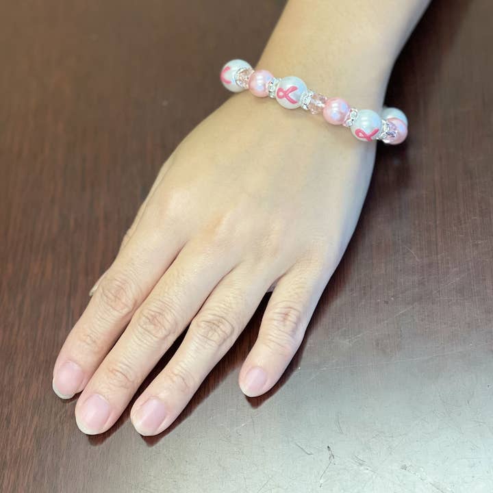 Fiona Accessories - Vendita all'ingrosso Bracciale con perline - Braccialetto Nastro Rosa Perla Consapevolezza del Cancro al Seno 3 Stili5
