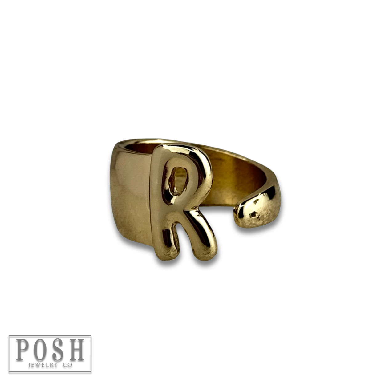 Gold Bubble letter monogram initial ring for wholesale on Faire13