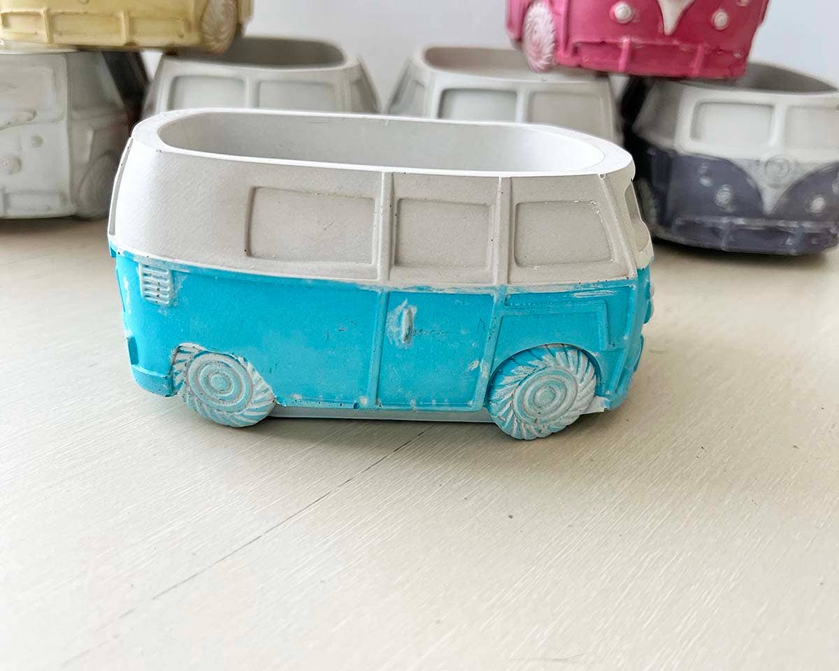 Aroma Sparks - Vente Pot - Jardinière Vintage Transporter Van/Bus avec drain en ciment/béton 3