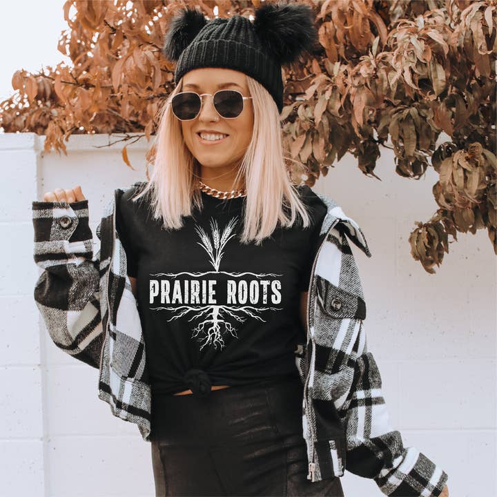 Black Prairie Roots Unisex T-shirt | Saskatchewan | Alberta for wholesale on Faire1
