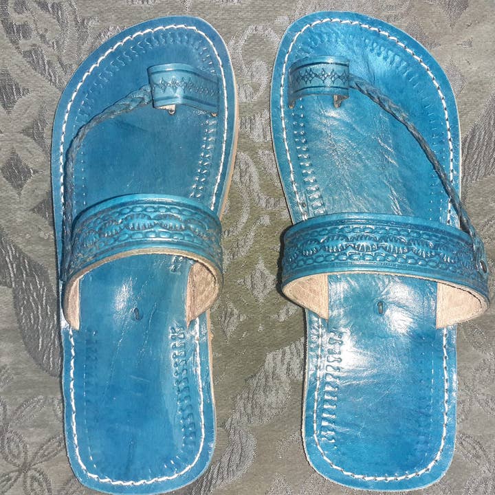 Sandales en cuir bleu de qualité supérieure pour la vente par Hecho a mano