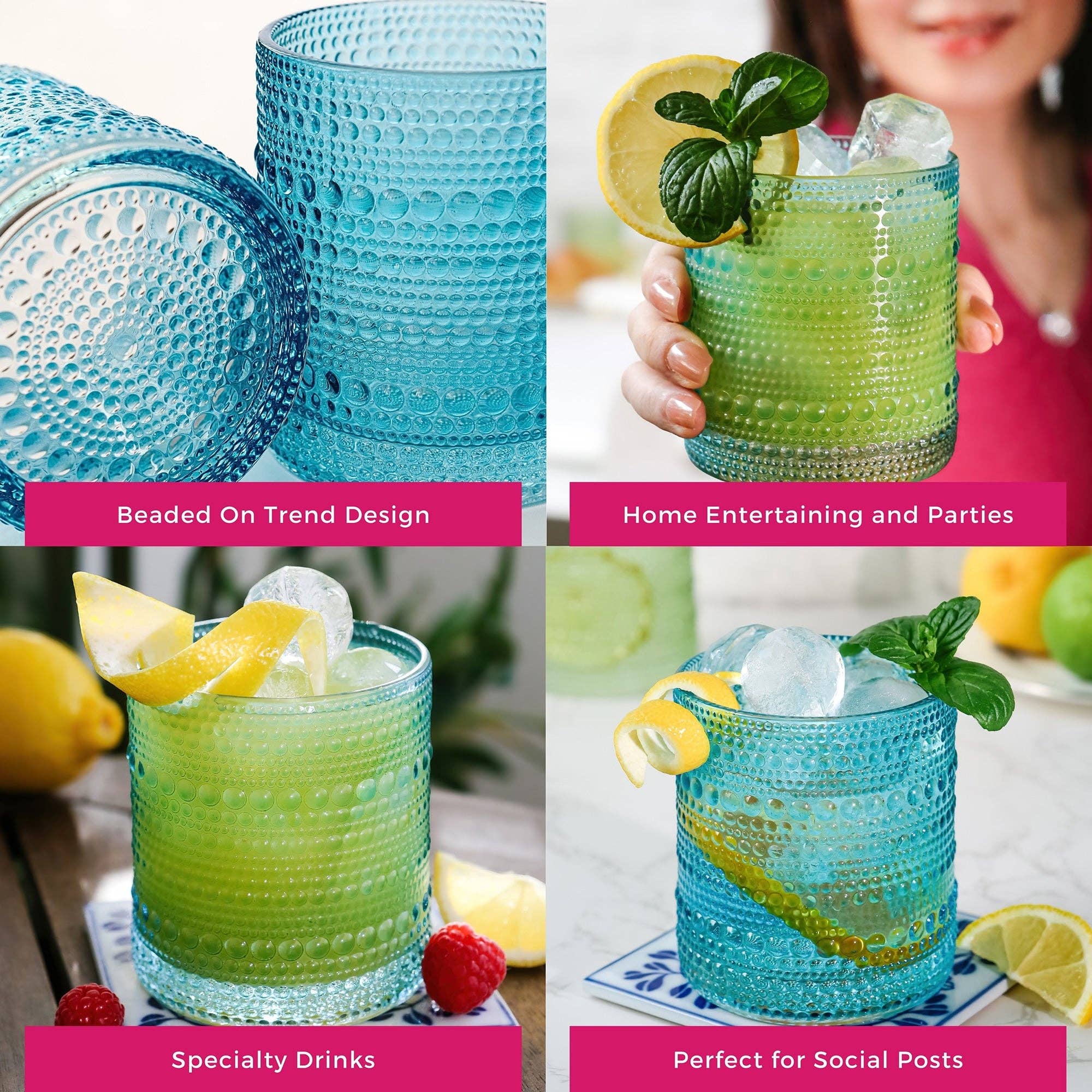 Kate Aspen - Vente Verres à cocktail/alcool - Verre Aqua perlé texturé de 10 oz (ensemble de 6)4