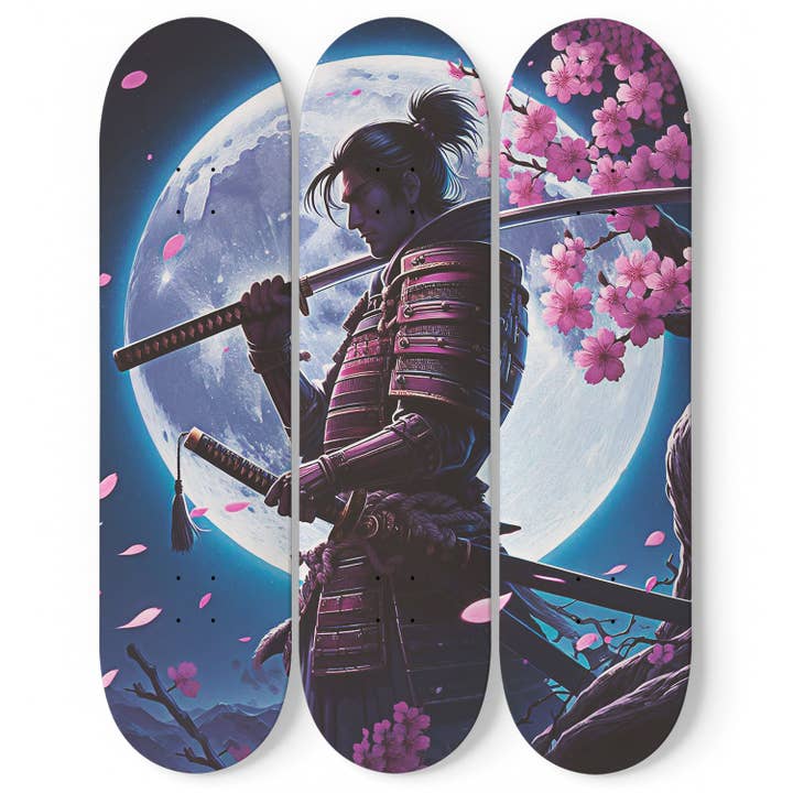 Samurai #3.0 3-Deck Skateboard Wall Art for wholesale by SkateboardArtsy