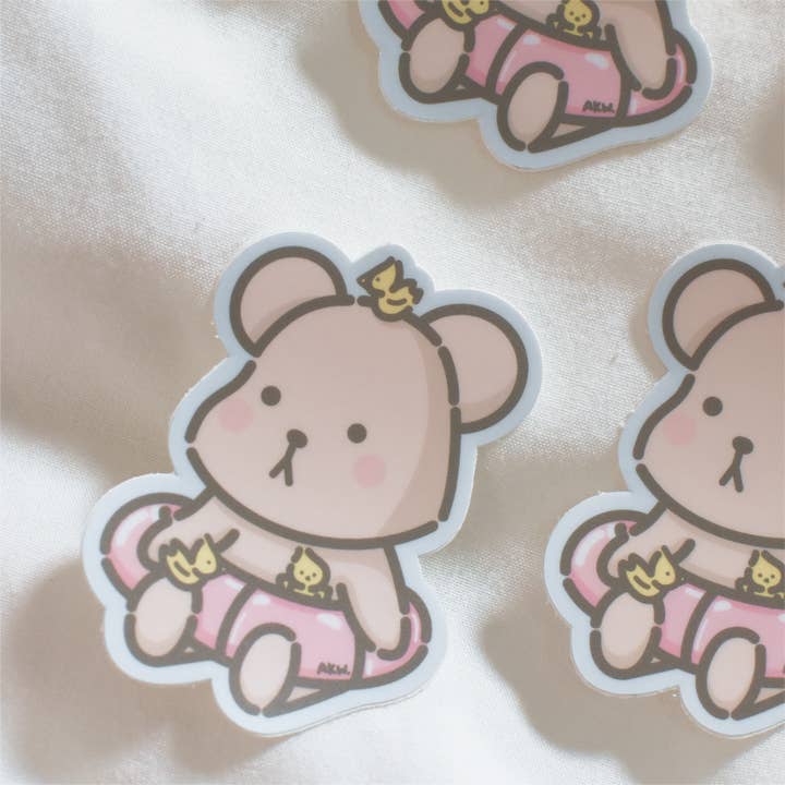 Beach Float Taro Bear Waterproof Vinyl Sticker, Decoration for wholesale by Wonki Studios