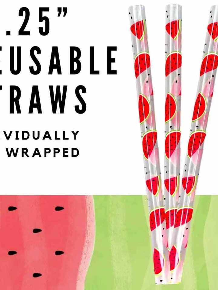 Watermelon ~ 10.25" Printed Plastic Straws WRAPPED for wholesale by Sip Sleeves ~ Insulated Cup Sleeves and Drink Accessories