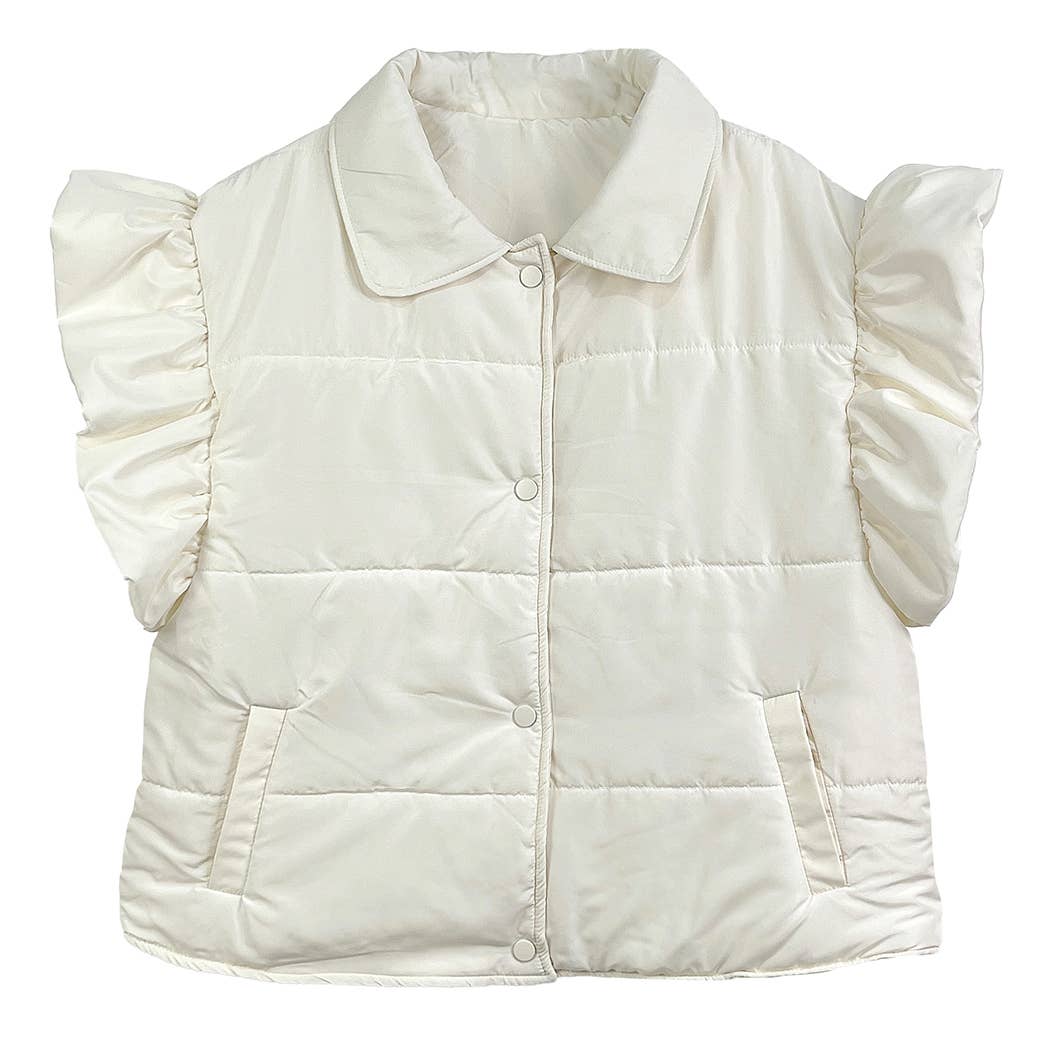 Fashion City - Wholesale Outerwear Vest - Women's - Ruffle Short Sleeve Puffer Padded Vest 5