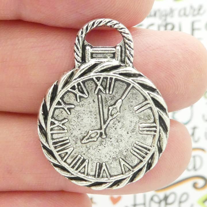 5 Pocket Watch Charm Pendant Silver 34x26mm by TIJC SP0526 for wholesale by Treasure Island