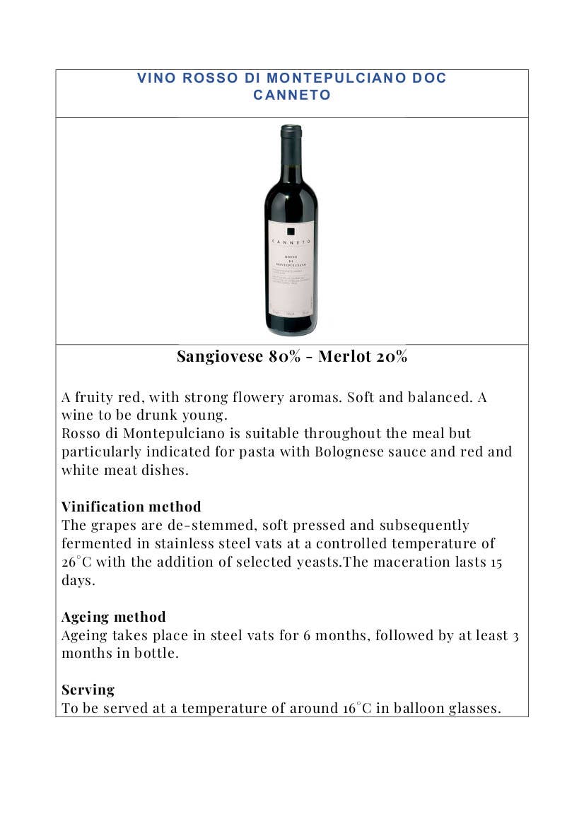 Metina SAS - Vendita all'ingrosso Vino rosso - Rosso di Montepulciano DOC Biologico Canneto  37,5 cl.1