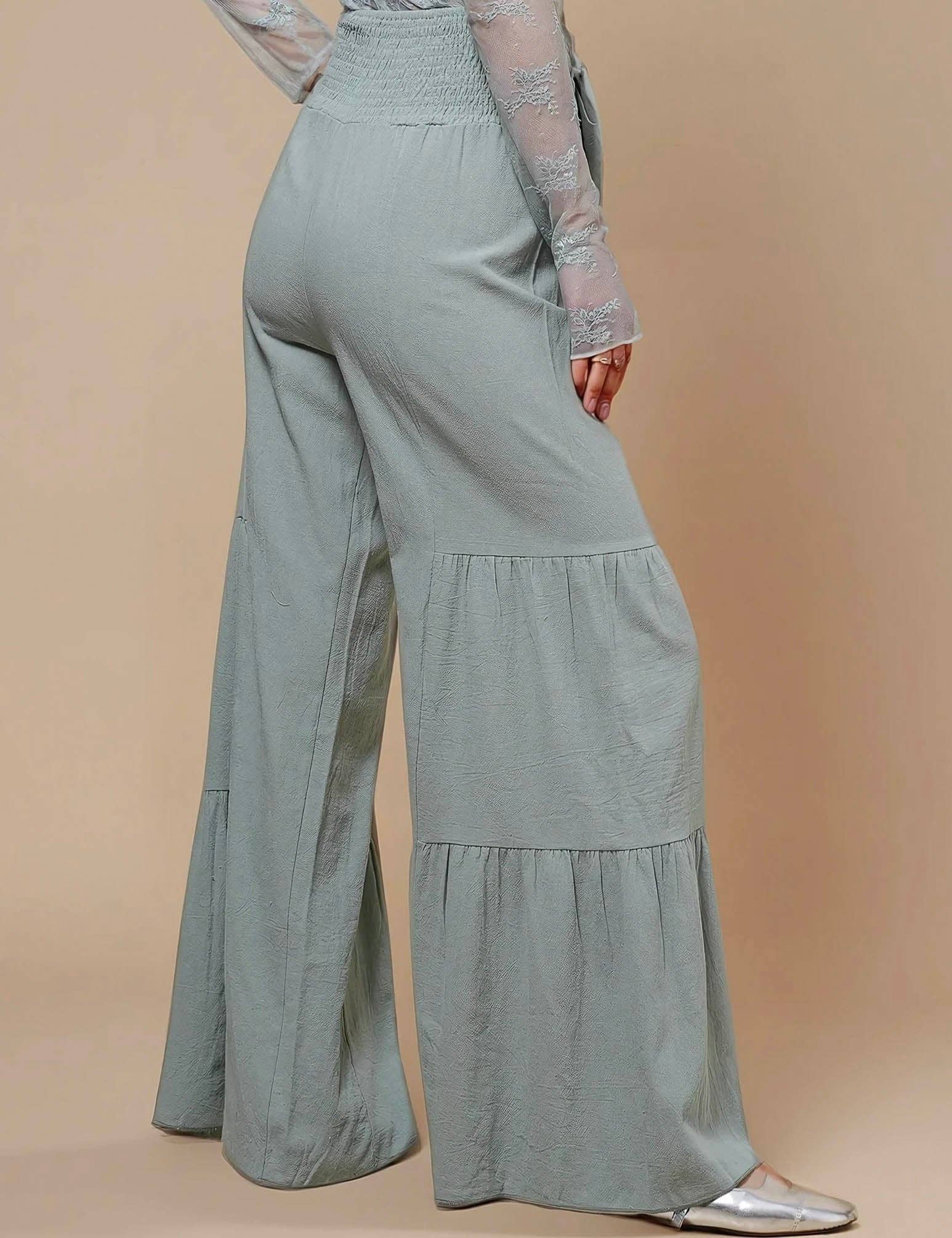 Sweetkama - Wholesale Pants – Women's - Ladies High Waist Fold Wide Leg String Tie Pants SKP5046715