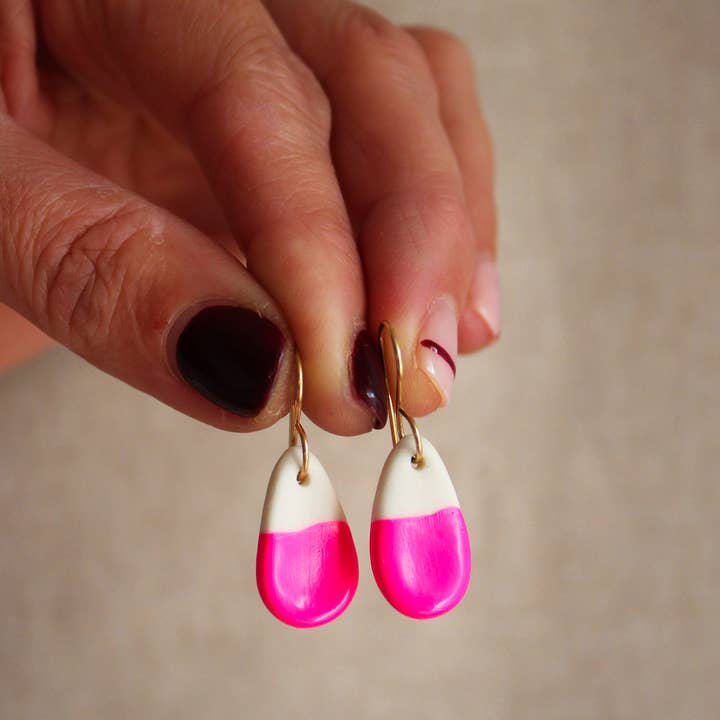 Little Lovers - Wholesale Dangle Earrings - Peekay Neon & White Porcelain Earrings0