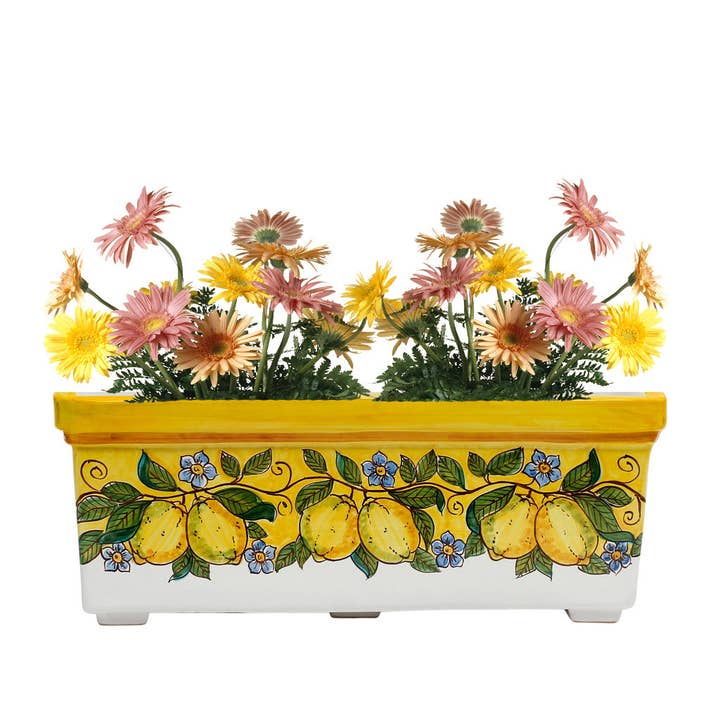 Artistica - Deruta of Italy - Wholesale Planter Box - SICILIA: Jardiniere from Caltagirone YELLOW Lemon Design8