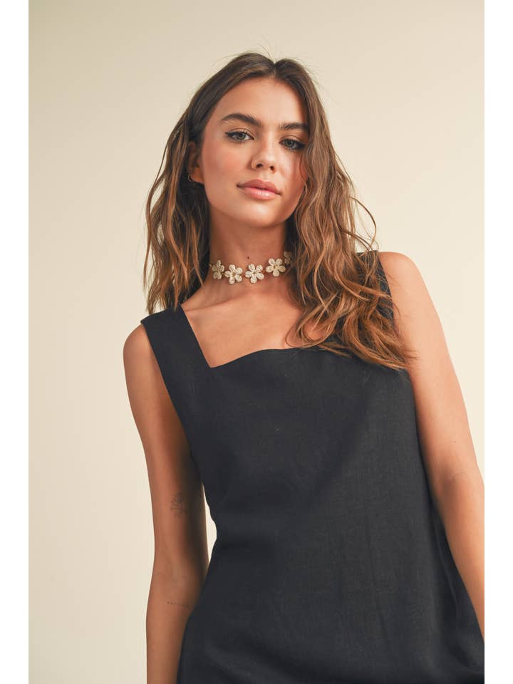 MIOU MUSE - Wholesale Dress - Women's - D2816 LINEN SQUARE NECK PATTERN MINI DRESS