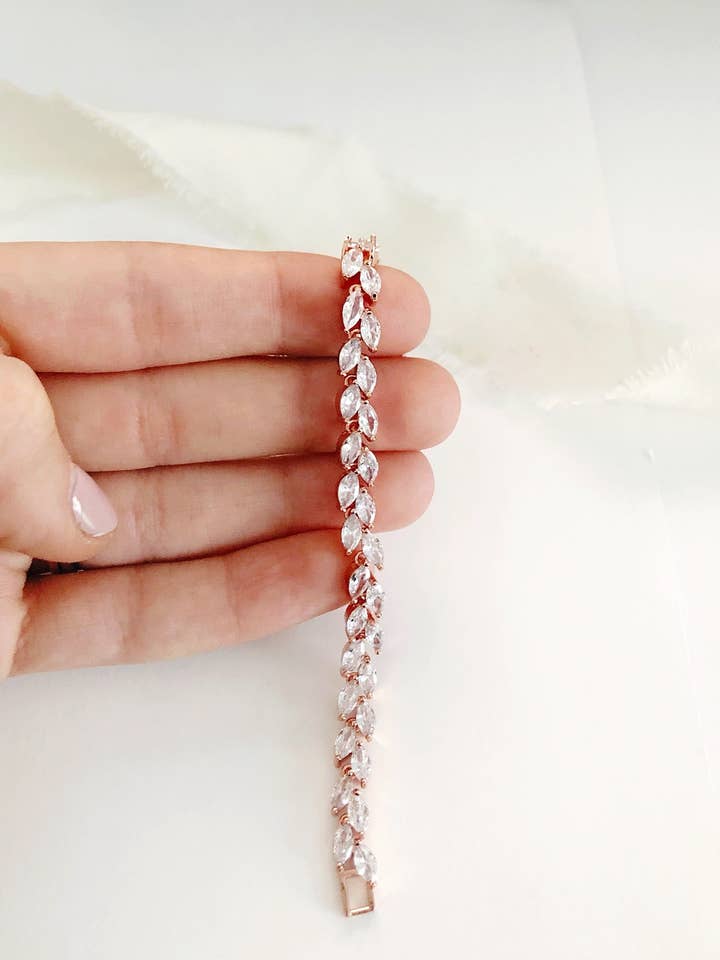 Kelsi Rose Gold Diamond Leaf Tennis Bracelet for wholesale by Belle Box Boutique