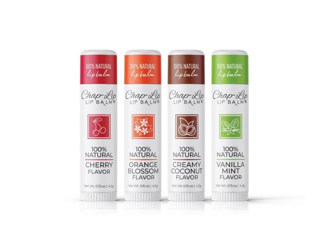 Chap-Lip – Großhandel Lippenbalsam – Ausstellungszelt/Aufhänger, 28 Karat (sortiert) — Chap-Lip, 100% natürlich1