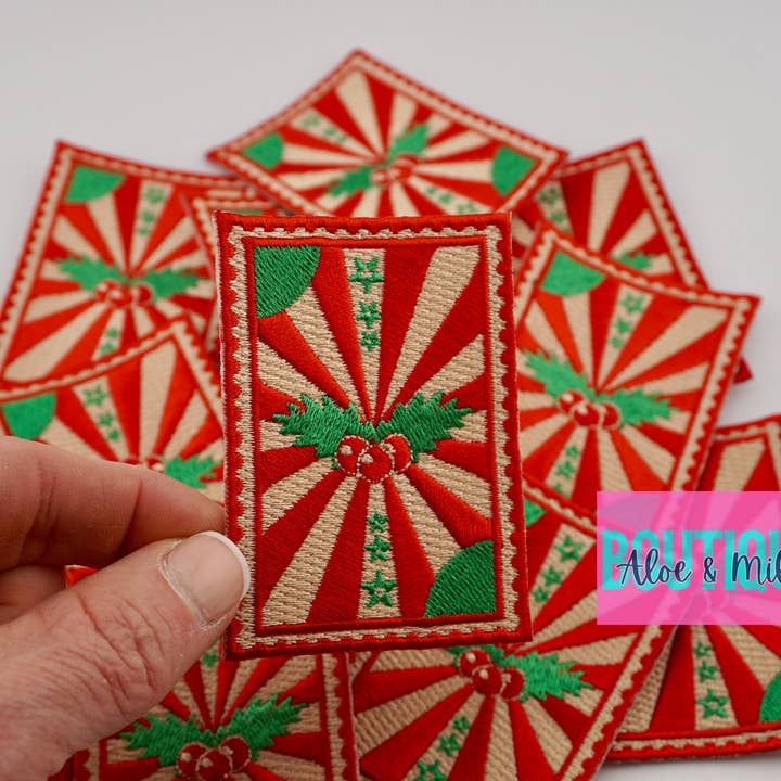 Christmas Stamp Patch, vintage christmas, retro christmas for wholesale by Aloe and Milk Boutique
