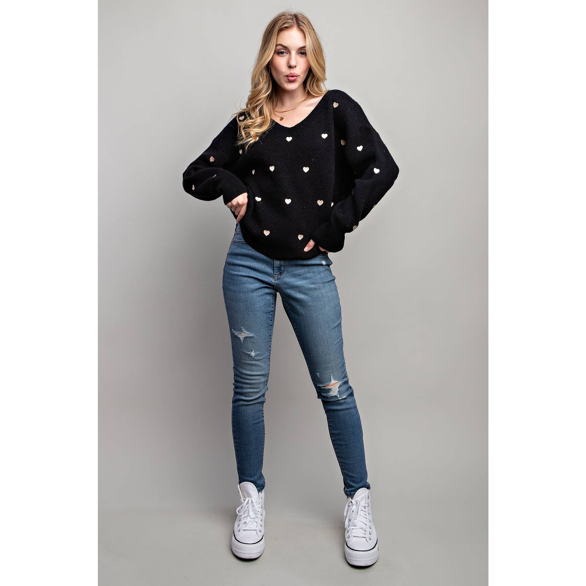 Sweet Generis - Wholesale Knit Sweater - Women's - HEART PATTERN BOXY KNIT PULLOVER SWEATER0