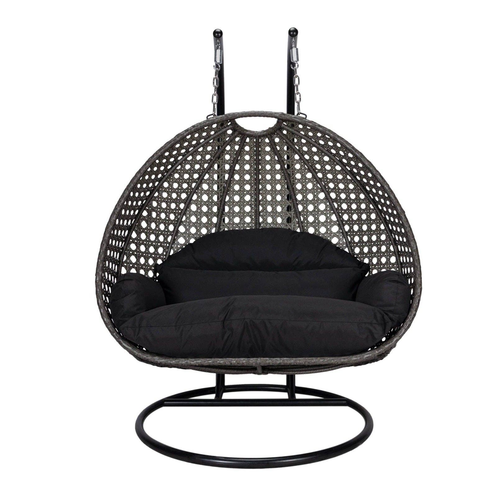 LeisureMod - Wholesale Egg Chair - Modern Charcoal Wicker Hanging Double Seater Egg Swing Chair0