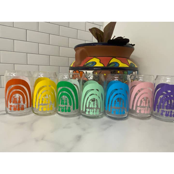 Very That - Wholesale Drinking Glass/Cup - Hi Puta Rainbow Beer Can Glass