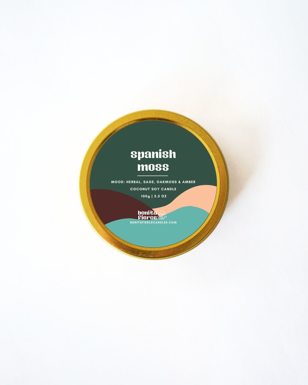 Bonita Fierce Candles - Wholesale Travel Candles - Spanish Moss Candle Tin | Herbal Sage, Oakmoss & Amber1