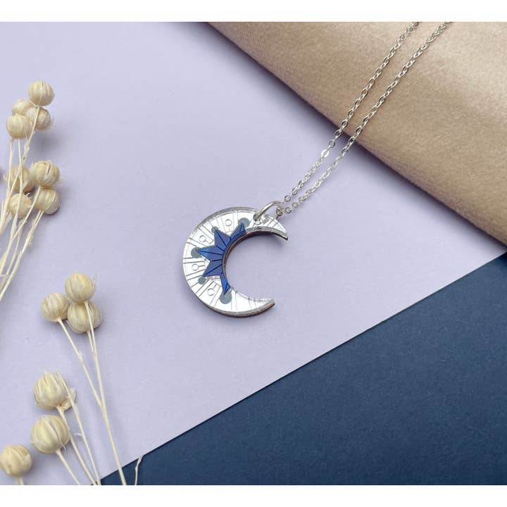 Rosa Pietsch - Wholesale Pendant/charm necklace - Aurora Moon Pendant Necklace - Silver & Cobalt Marble1