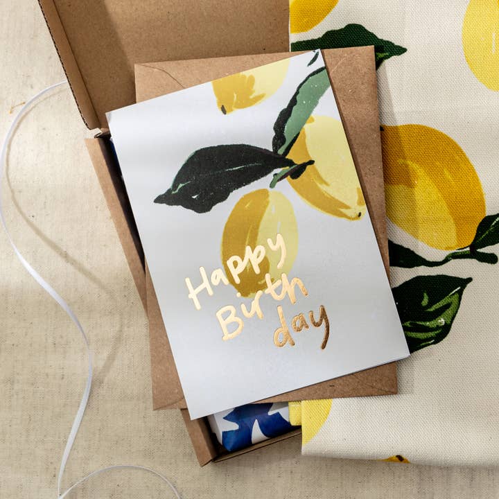 Summer Lemons Happy Birthday Card for wholesale by The Moonlit Press