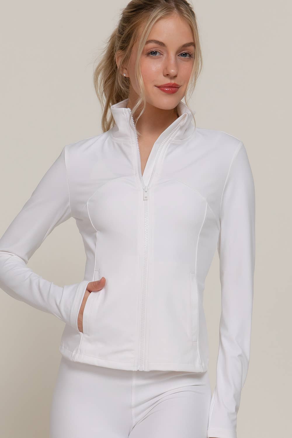 Active Basic | Active USA - Wholesale Athletic Jacket - Women's - Long Sleeve Mock Neck Seam Detail Workout Jacket0