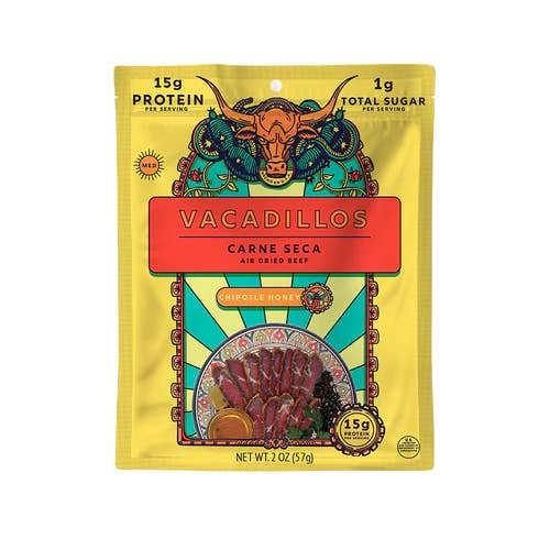 Stryve Foods, LLC - Wholesale Jerky - Vacadillos Carne Seca Chipotle Honey Sliced Steak - 2oz