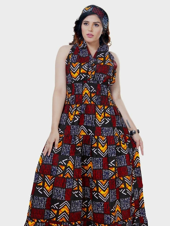 Long Smocked Halter Dress- 5005 for wholesale by India Batik