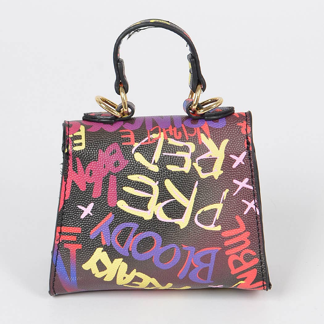 Black Multi Graffiti Mini Handle Bag for wholesale on Faire2