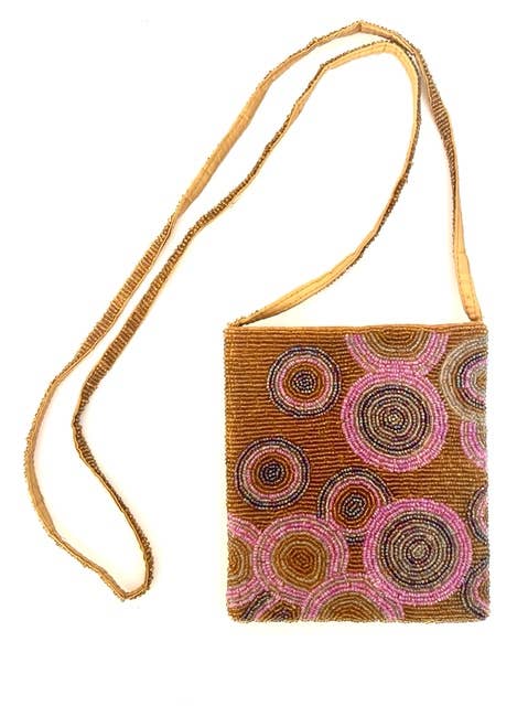 Erik & Mike - Vendita all'ingrosso Borsa a tracolla - Donna - Tracolla decorata con perline su entrambi i lati, dorata, cucita a mano