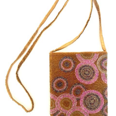 Erik & Mike - Vendita all'ingrosso Borsa a tracolla - Donna - Tracolla decorata con perline su entrambi i lati, dorata, cucita a mano0