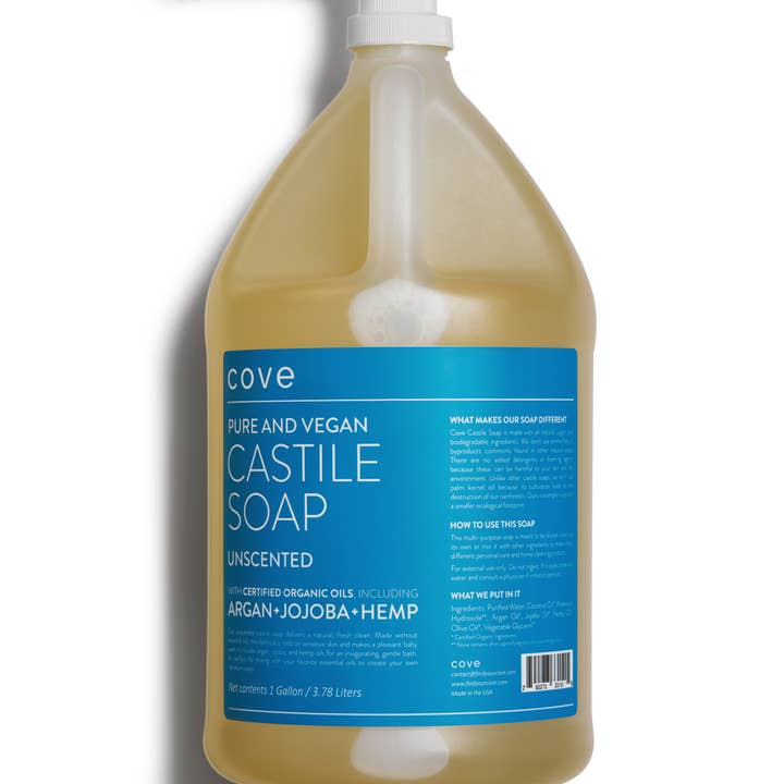 Cove - Wholesale Body Wash/Shower Gel - Cove Castile Soap 1 Gal. | Organic Argan, Jojoba, Hemp Seed