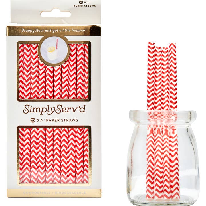 Sophistiplate - Wholesale Drinking Straw - Cocktail Straw Scarlet Chevron/25pk0