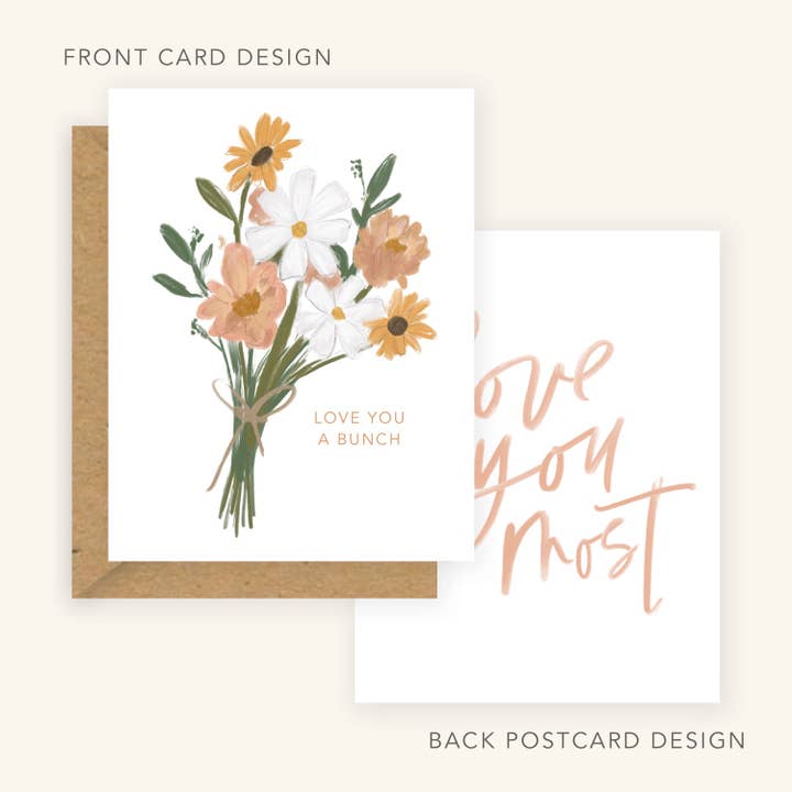 Love You a Bunch Eco-Friendly Card + Love You Most Postcard for wholesale by Golden Beam Co.