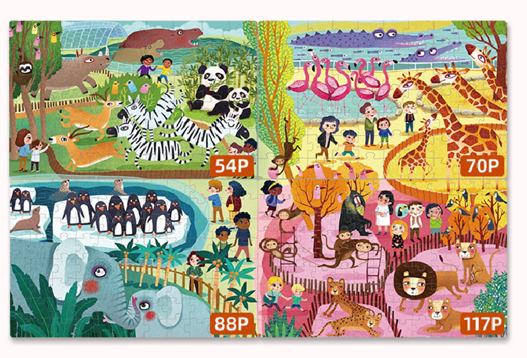 Mideer – wholesale Pussel - Barn – Väska med 4 pussel - 329 bitar - Djur1