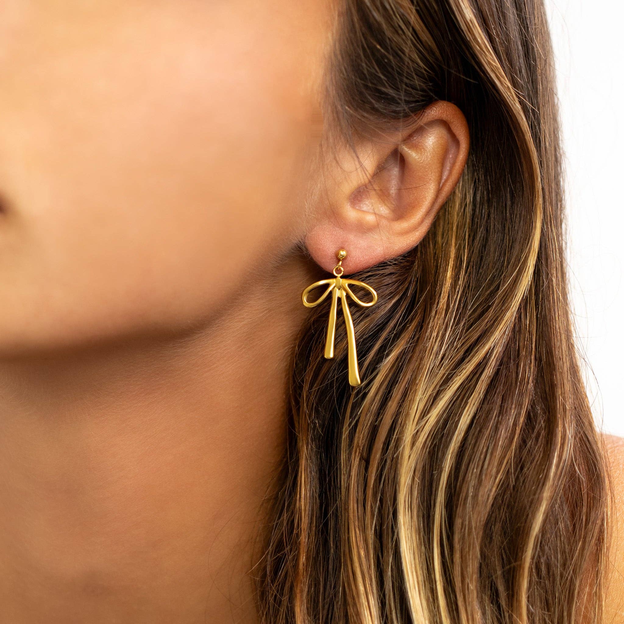 WJW - Wholesale Dangle Earrings - 18K Gold PVD Stainless Steel Ribbon Bow Earrings7