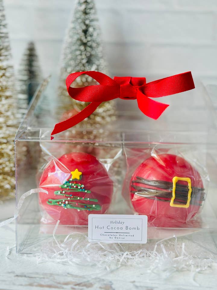 Santa Themed Cocoa Bombs for wholesale by Chocolates Unlimited by Denise