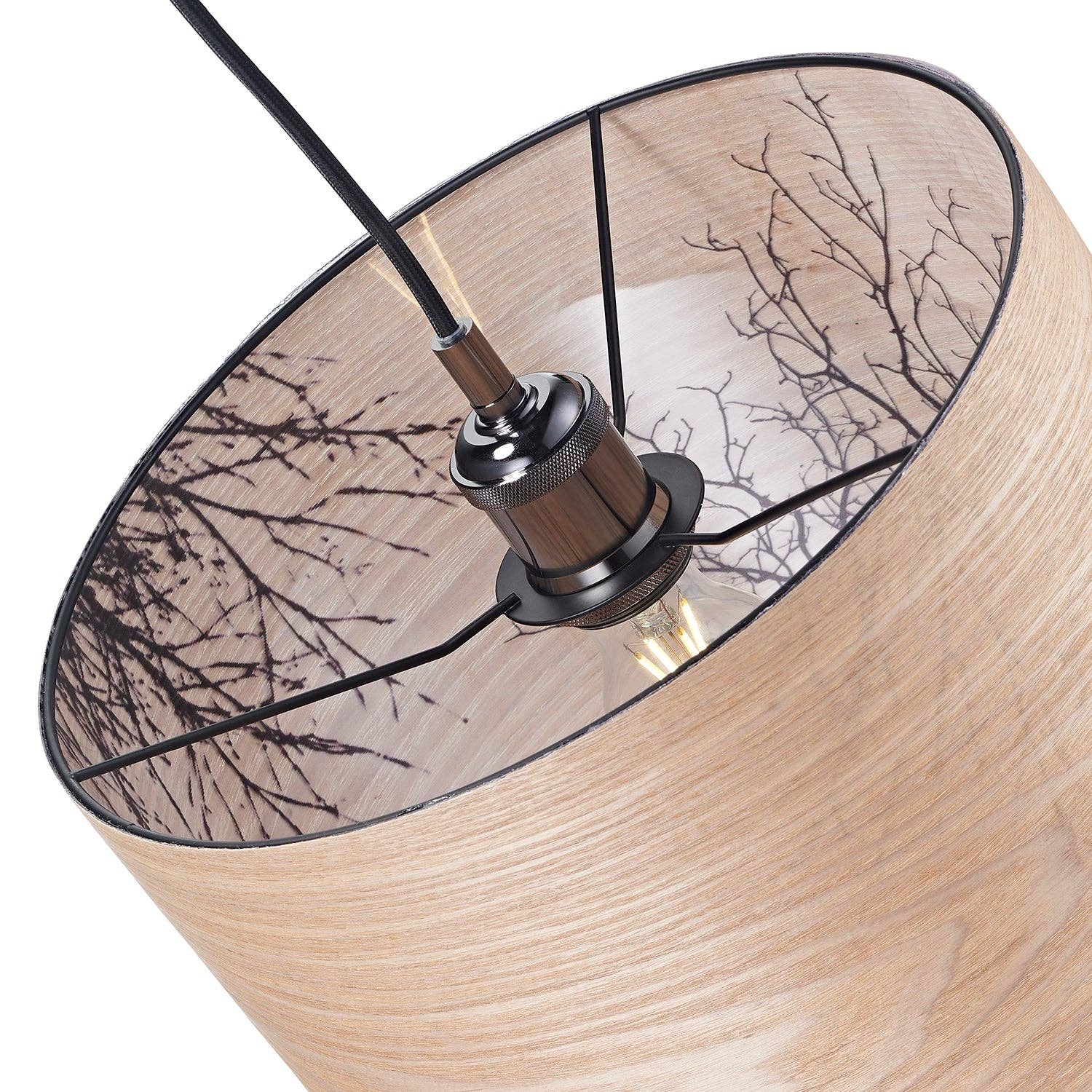 Light Brown Eco Friendly Bamboo Wood Effect Lampshade with Black Woodland Trees Inner Lining for wholesale on Faire3