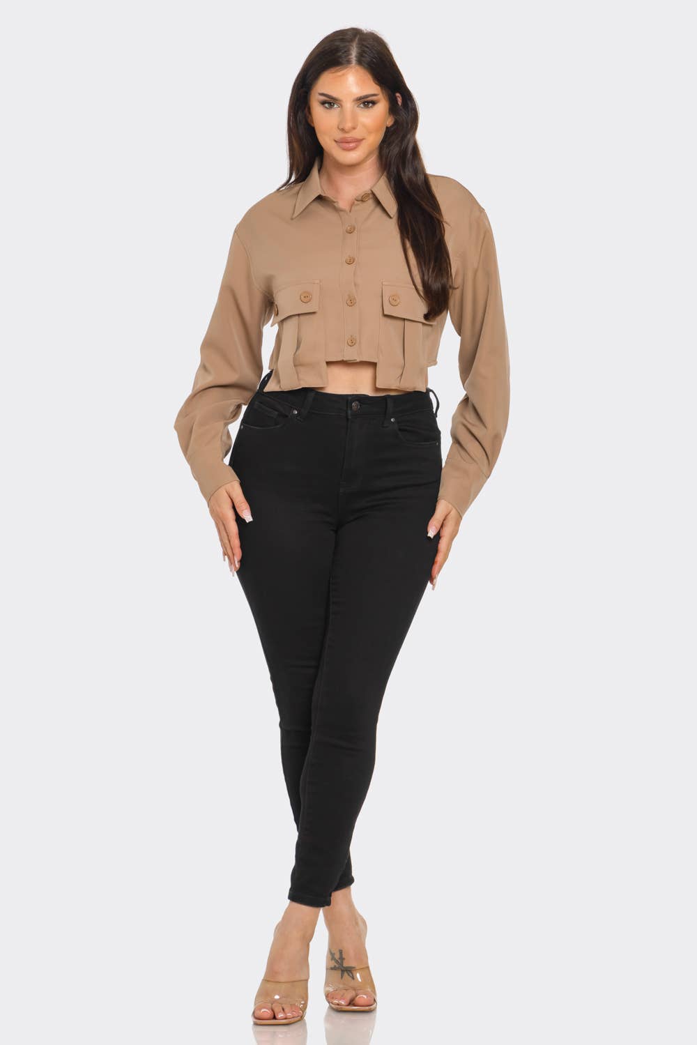 Julia by LoveJ - Wholesale Button Down Shirt - Women's - Front Button Down Oversized Pockets Detail Top 8