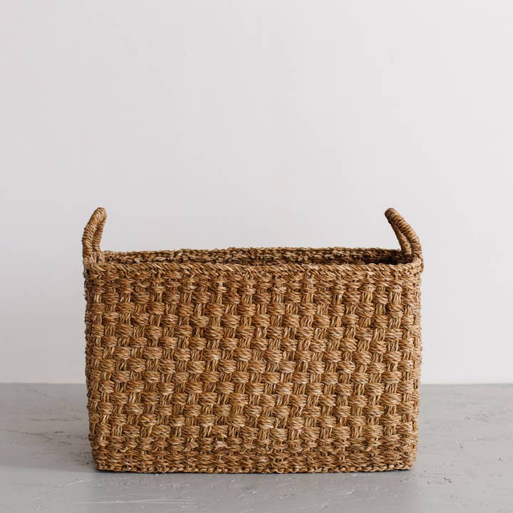 Will & Atlas - Wholesale Basket - Rectangular Floor Basket with handles, Harvest Chatai weave