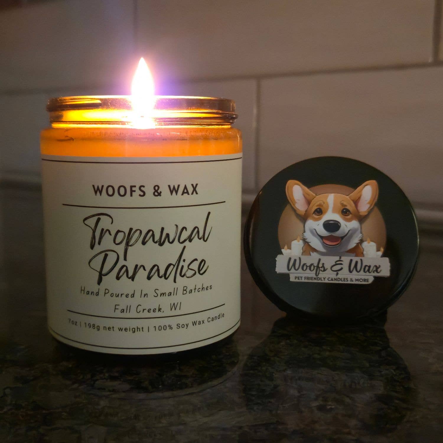 Woofs & Wax - Wholesale Jar/Filled Candle - Tropawcal Paradise Candle - 7oz 100% Soy - Pet Safe1