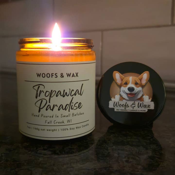 Woofs & Wax - Wholesale Jar/Filled Candle - Tropawcal Paradise Candle - 7oz 100% Soy - Pet Safe1