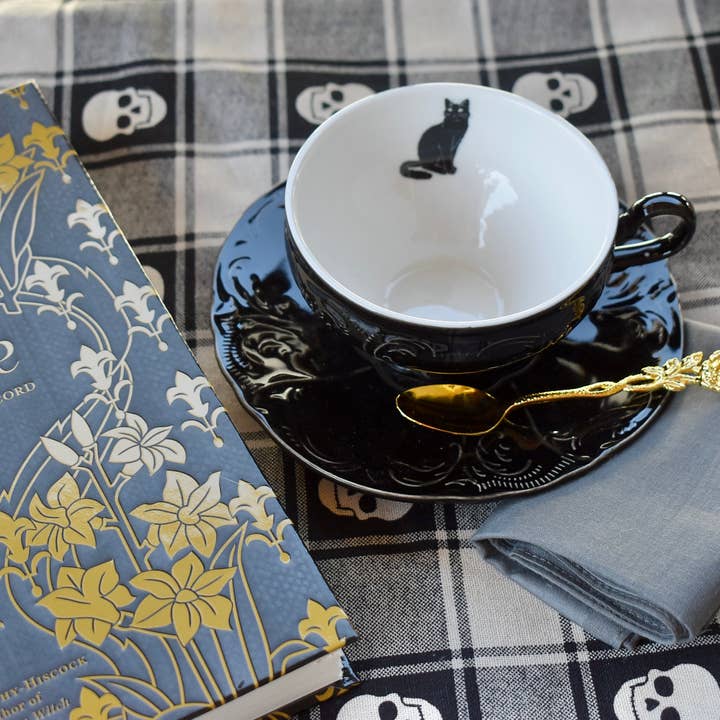 All Little Cute Things – wholesale Tea set – Black Cat Victorian Gothic Embossed Teacup and Saucer2