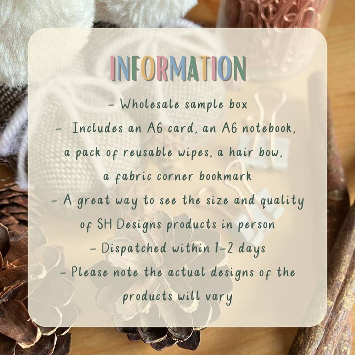 SH Designs – wholesale Retailer sample – Paper & novelty – SH Designs Wholesale Sample Box1