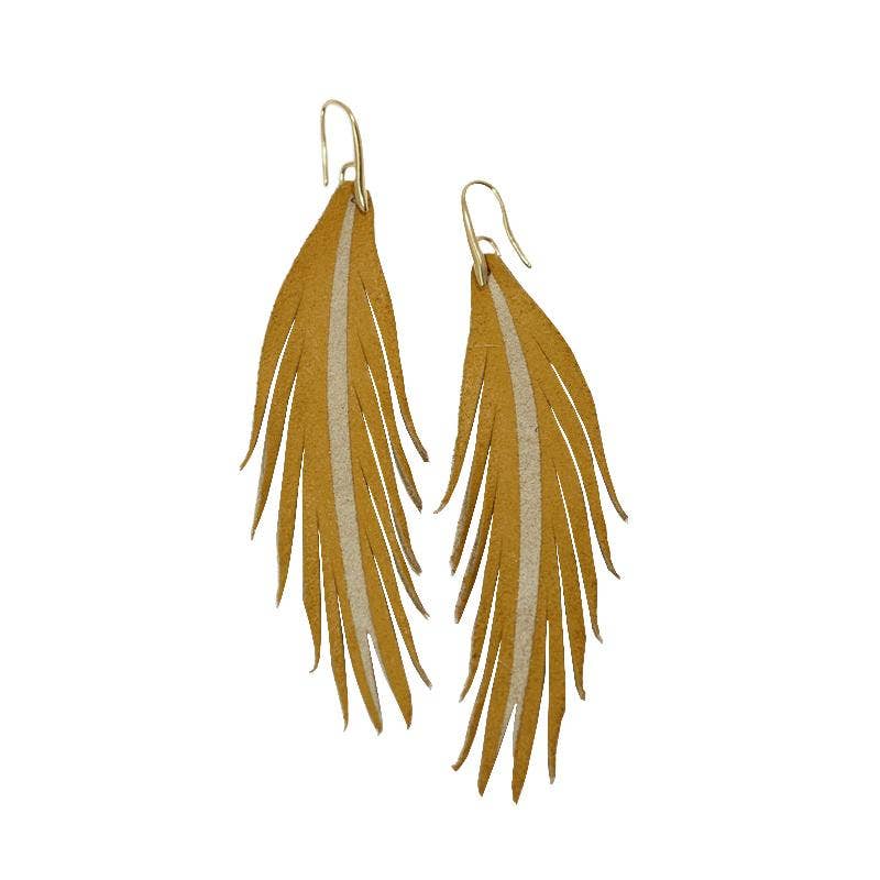 The Supply Society - Wholesale Tassel Earrings - Short Feather Leather Earring - Mustard Painted