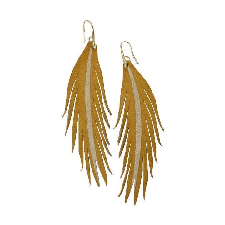 The Supply Society - Wholesale Tassel Earrings - Short Feather Leather Earring - Mustard Painted0