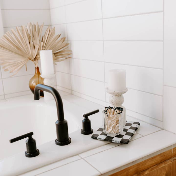 Damron Decor - Wholesale Coasters - White Checker Slate Coaster Couples Coaster Checkered Print6