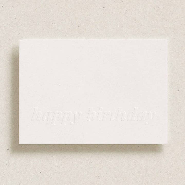 'happy birthday' embossed greeting card for wholesale by Gardners Road