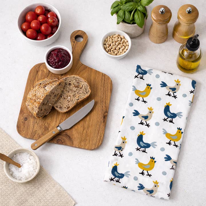 Cutting Board with Handle & Rooster Towel – Farmhouse for wholesale by Drew Derose Design